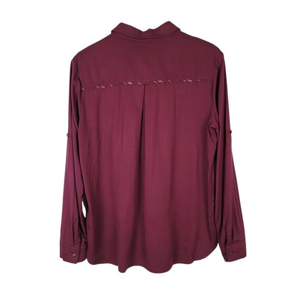 ETHEREAL by PAPER CRANE Anthropologie Wine Red Rayon Button Up Shirt - S - Picture 3 of 8